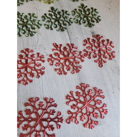 Red green snowflake ornament Xmas set‎ decor metallic - Picture 4 of 8